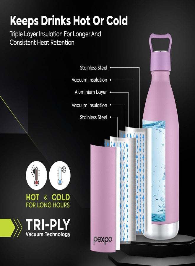 Pexpo Erica Stainless Steel Water Bottle 500ml | Hot and Cold Thermo Flask | ISI Certified Steel Bottle | Triple Wall Insulation | Leakproof | for Home, Office, School | 1-Year Warranty | Rosy Brown - Image 3